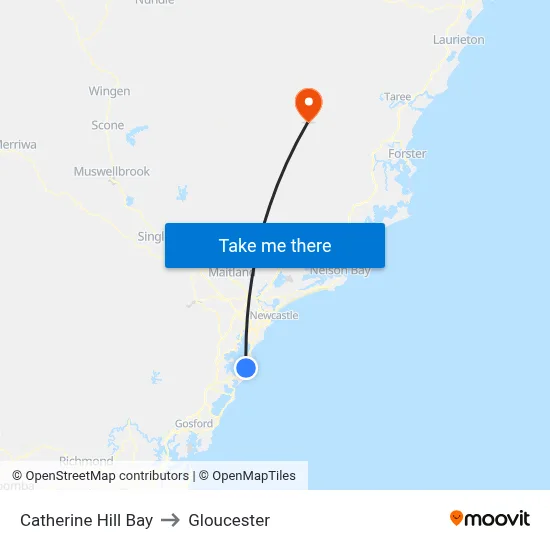 Catherine Hill Bay to Gloucester map