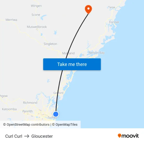 Curl Curl to Gloucester map