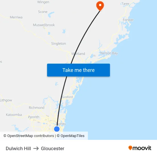 Dulwich Hill to Gloucester map