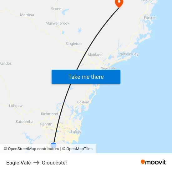 Eagle Vale to Gloucester map