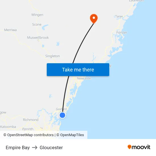 Empire Bay to Gloucester map