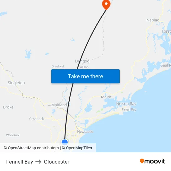 Fennell Bay to Gloucester map