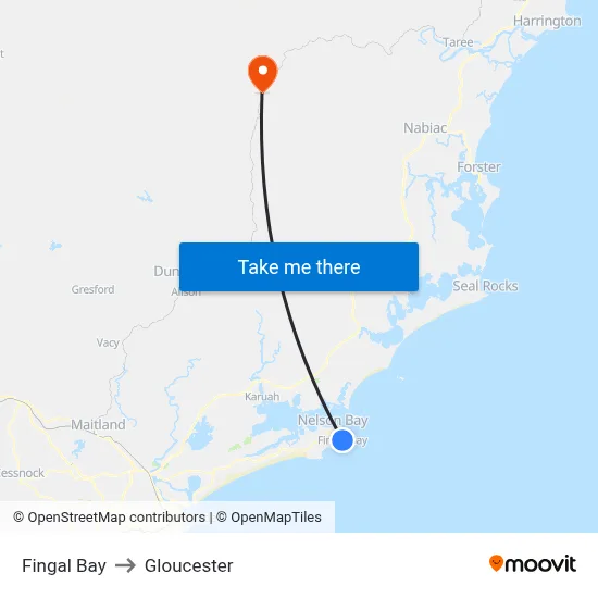 Fingal Bay to Gloucester map