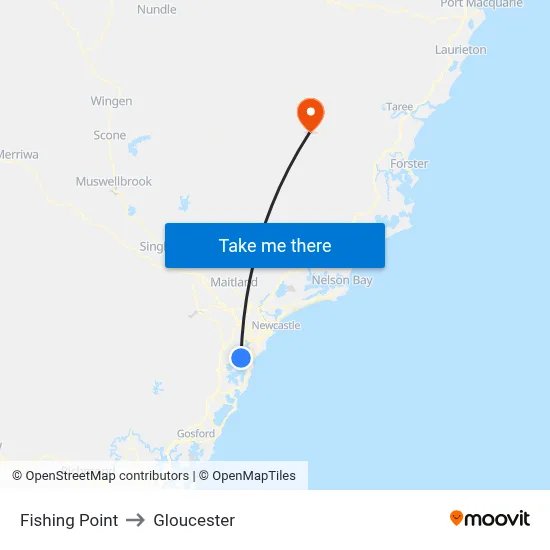 Fishing Point to Gloucester map