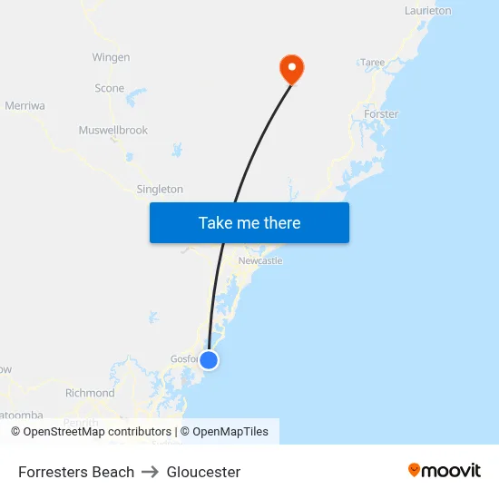 Forresters Beach to Gloucester map