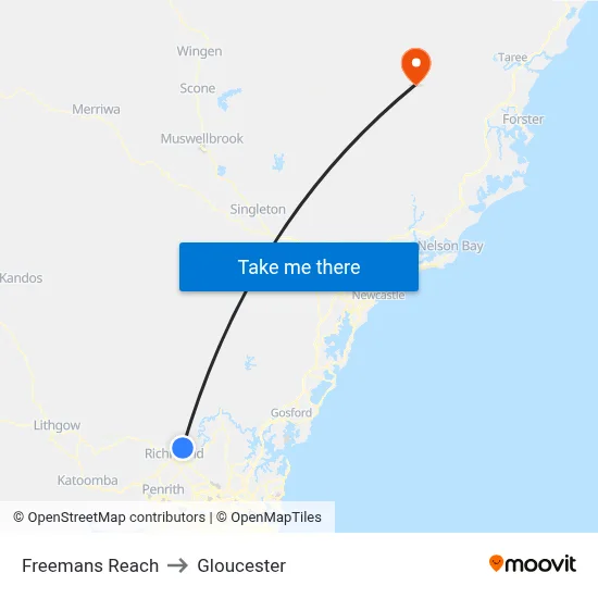 Freemans Reach to Gloucester map