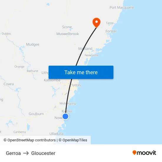 Gerroa to Gloucester map