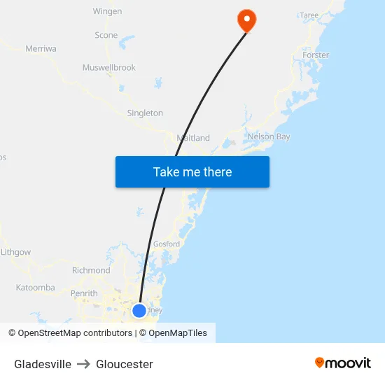Gladesville to Gloucester map