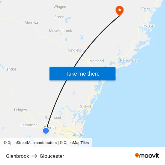 Glenbrook to Gloucester map