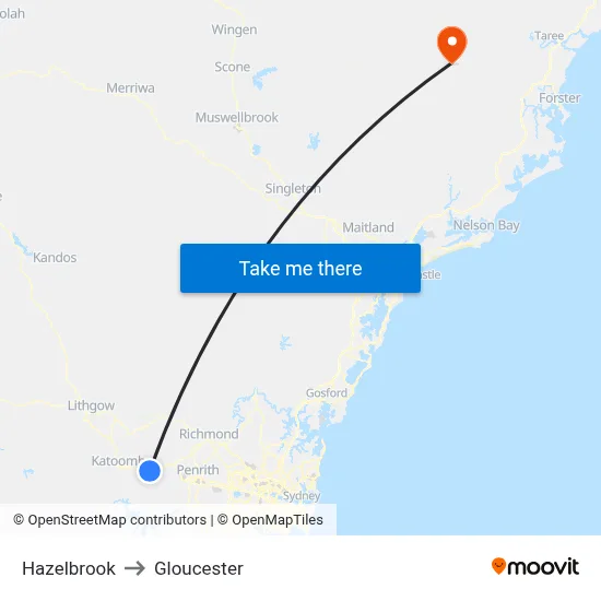 Hazelbrook to Gloucester map