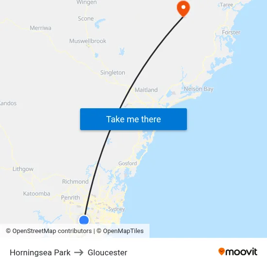 Horningsea Park to Gloucester map