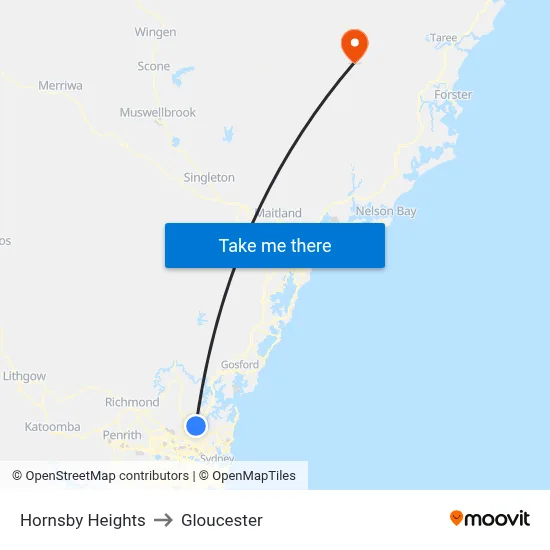 Hornsby Heights to Gloucester map