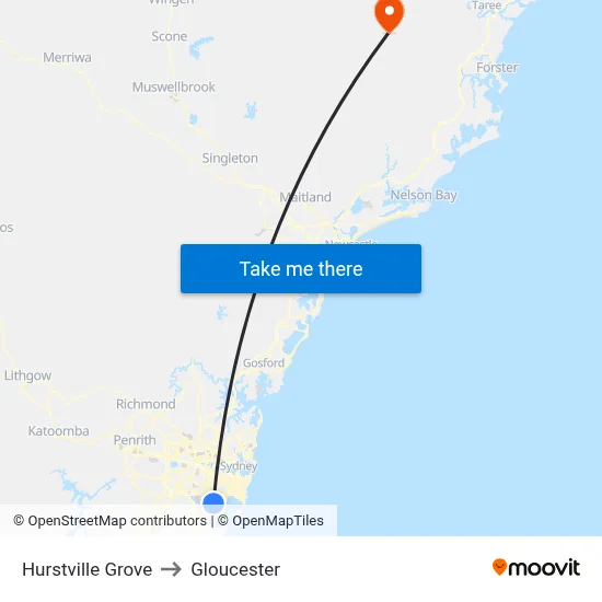 Hurstville Grove to Gloucester map
