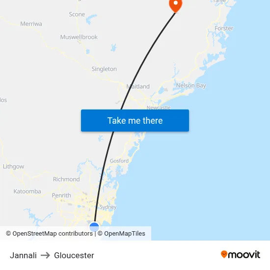 Jannali to Gloucester map