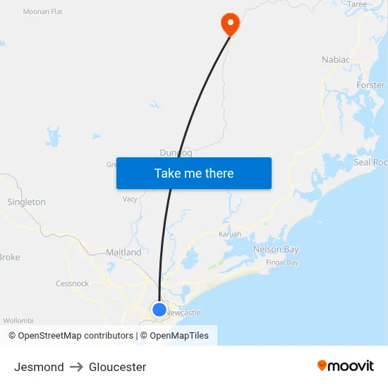 Jesmond to Gloucester map