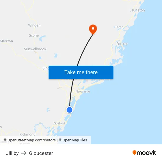 Jilliby to Gloucester map