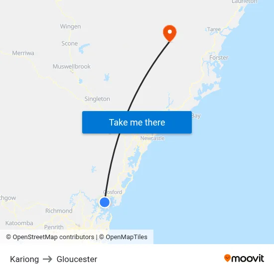 Kariong to Gloucester map