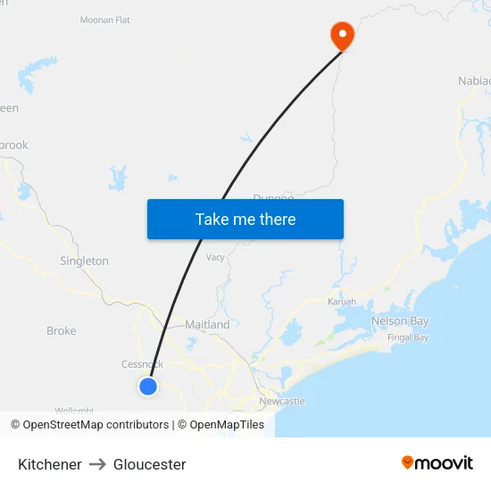 Kitchener to Gloucester map