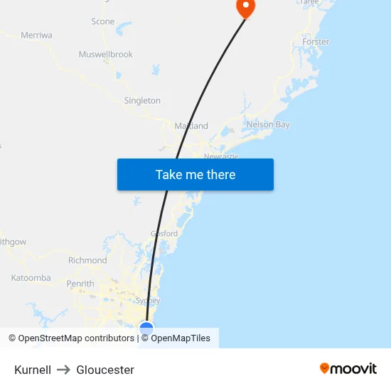 Kurnell to Gloucester map