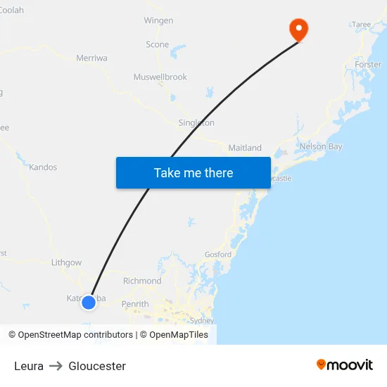 Leura to Gloucester map