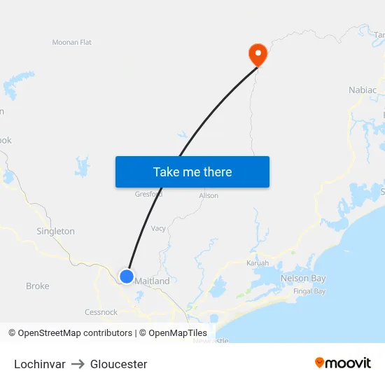 Lochinvar to Gloucester map