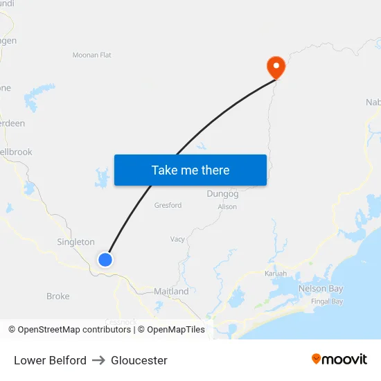 Lower Belford to Gloucester map