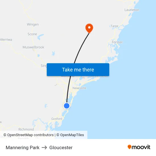 Mannering Park to Gloucester map