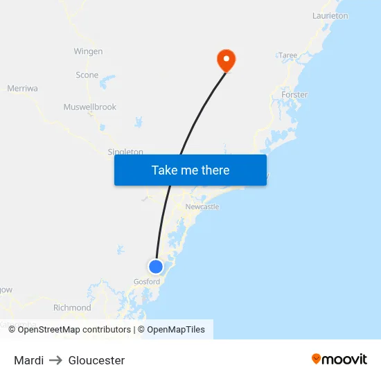 Mardi to Gloucester map