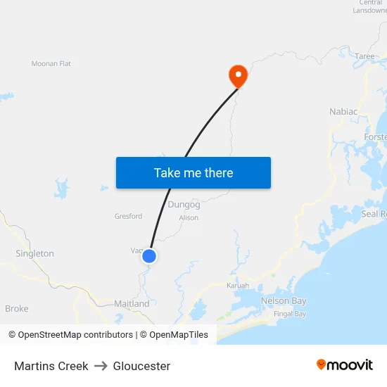 Martins Creek to Gloucester map