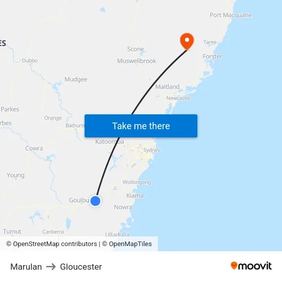 Marulan to Gloucester map