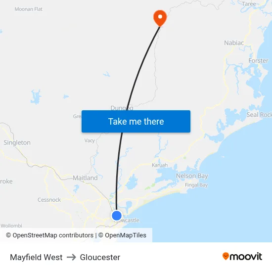 Mayfield West to Gloucester map