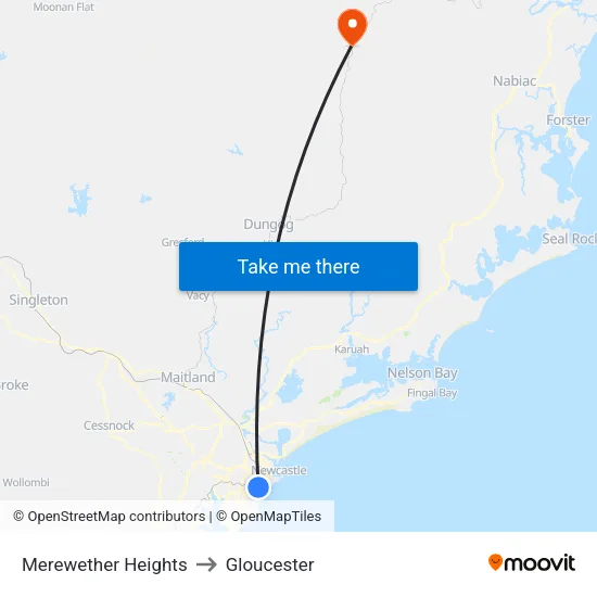 Merewether Heights to Gloucester map