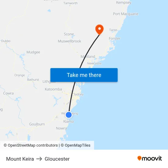 Mount Keira to Gloucester map