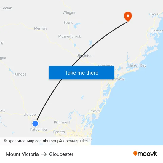 Mount Victoria to Gloucester map
