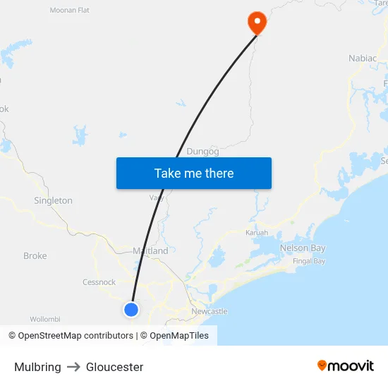 Mulbring to Gloucester map
