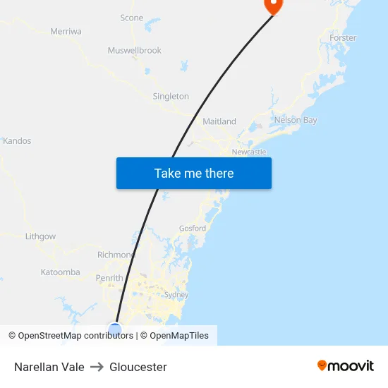 Narellan Vale to Gloucester map