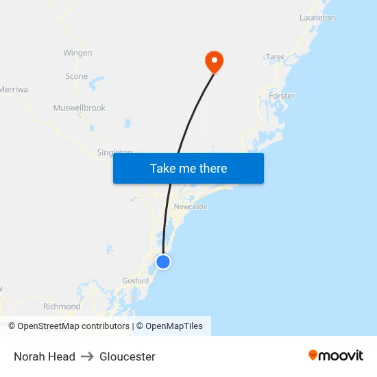 Norah Head to Gloucester map