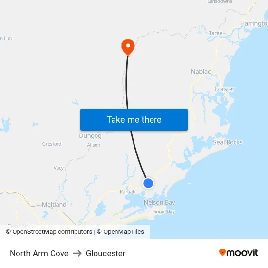 North Arm Cove to Gloucester map
