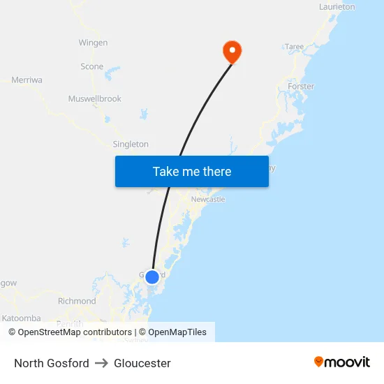 North Gosford to Gloucester map