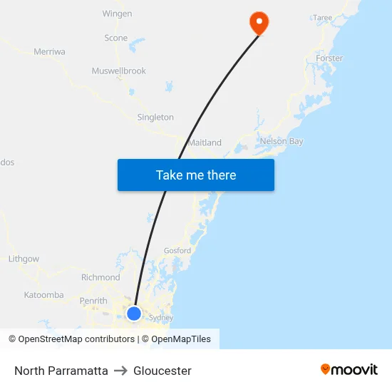 North Parramatta to Gloucester map