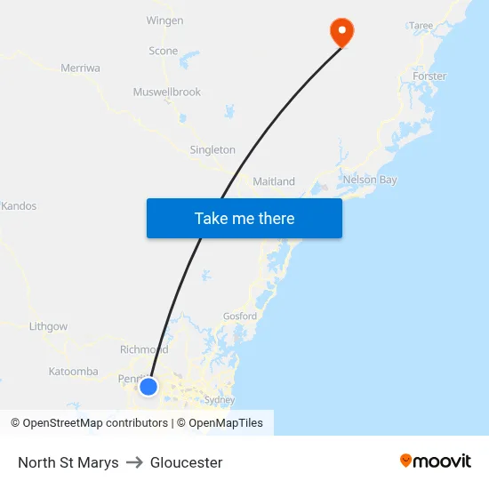 North St Marys to Gloucester map
