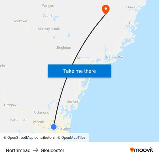 Northmead to Gloucester map