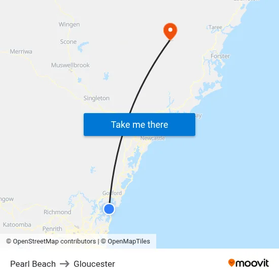Pearl Beach to Gloucester map