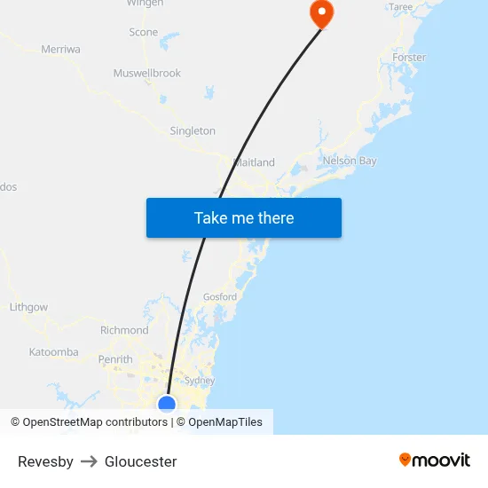 Revesby to Gloucester map