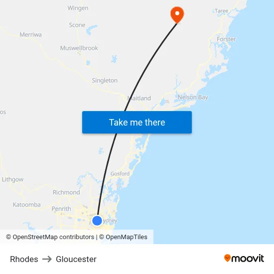 Rhodes to Gloucester map