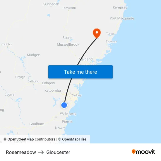 Rosemeadow to Gloucester map