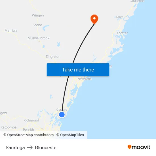 Saratoga to Gloucester map