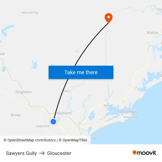Sawyers Gully to Gloucester map