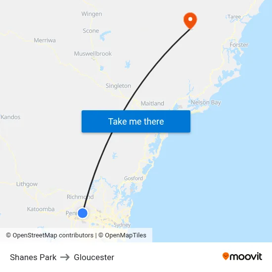 Shanes Park to Gloucester map