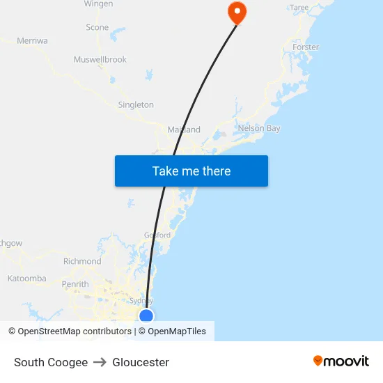 South Coogee to Gloucester map